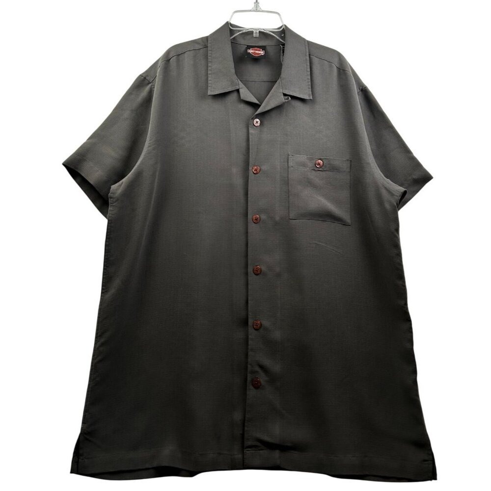 Harley-Davidson Mens L Nat'l Championships Embroidered Camp Shirt Charcoal Gray‎
